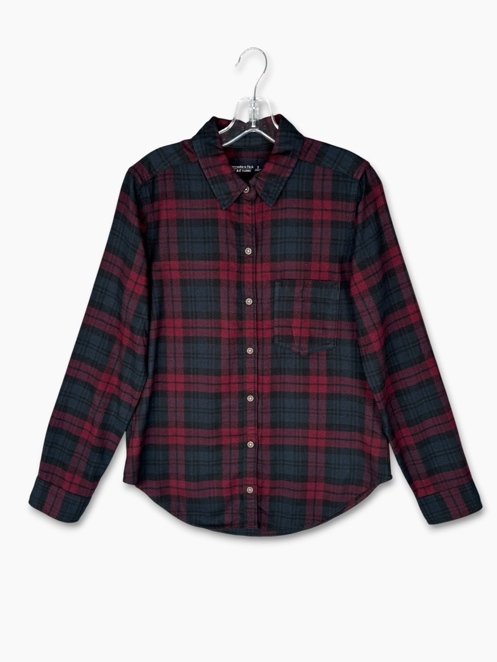 Abercrombie & Fitch Plaid Flannel Shirt Burgundy Navy S Grunge Cabincore